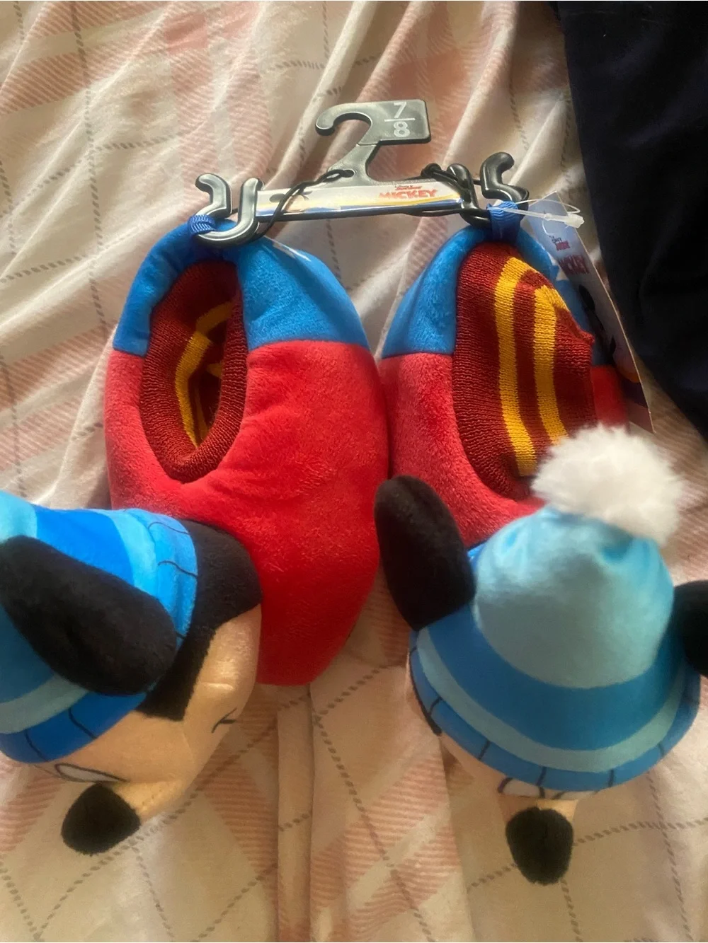 Disney Mickey Mouse Red and Blue Plush Kids Slippers
